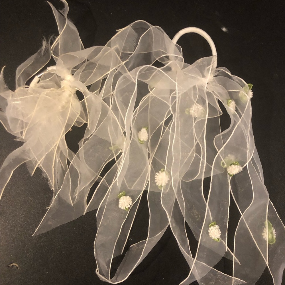 Elegant White Floral Hair Accessory and one plain white ribbon hair accessory
